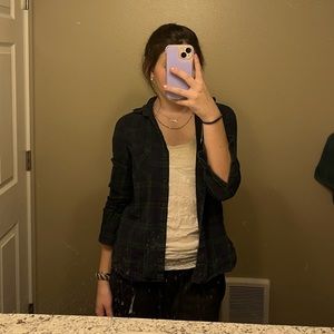 Green and blue plan button up